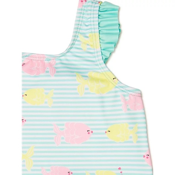 Wippette Toddler Girls Stripes One Piece Ruffle Swimsuit UPF 50+ Sun Protection - Picture 3 of 3